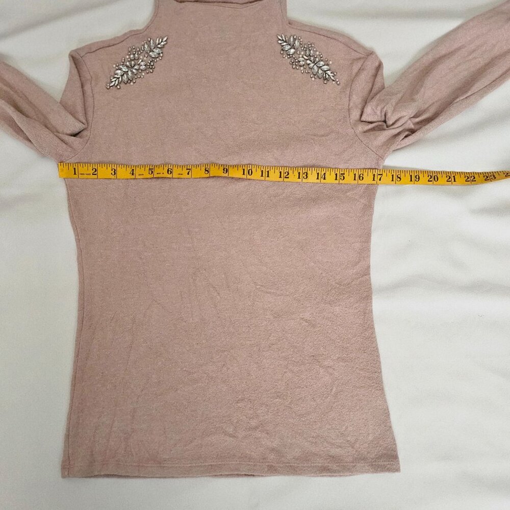 Express Light Pink Rhinestone Embellished Mock Neck Sweater Women's Size Medium - Picture 11 of 13